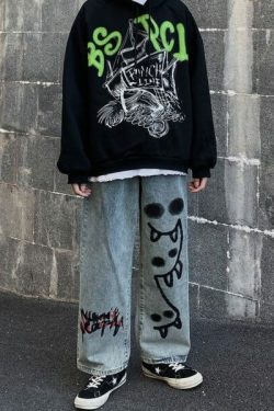 Madeline Graffiti Grunge Jeans - Y2K Summer, 90S Fashion, Retro Style, Y2K Club Outfits