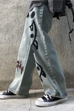 Madeline Graffiti Grunge Jeans - Y2K Summer, 90S Fashion, Retro Style, Y2K Club Outfits