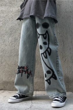 Madeline Graffiti Grunge Jeans - Y2K Summer, 90S Fashion, Retro Style, Y2K Club Outfits