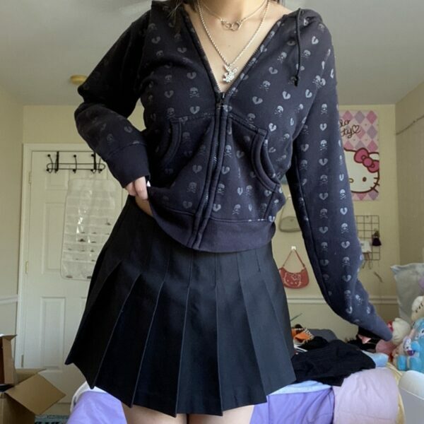 Maeve Skull And Heart Hoodie - Y2K Grunge, 90S Fashion, Retro Style, Gothic Y2K, Summer Outfits Maeve Skull And Heart Hoodie - Y2K Grunge, 90S Fashion, Retro Style, Gothic Y2K, Summer Outfits