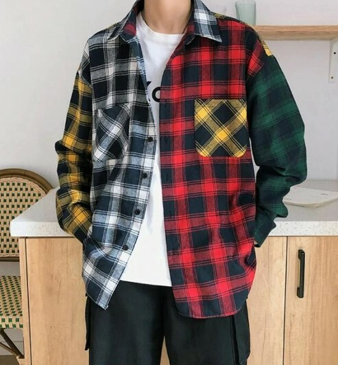 Magnolia Patchwork Plaid Shirt - Y2K Summer Grunge, 90S Retro, Pastel Goth, Y2K Club Outfit Magnolia Patchwork Plaid Shirt - Y2K Summer Grunge, 90S Retro, Pastel Goth, Y2K Club Outfit