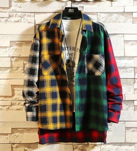Magnolia Patchwork Plaid Shirt - Y2K Summer Grunge, 90S Retro, Pastel Goth, Y2K Club Outfit Magnolia Patchwork Plaid Shirt - Y2K Summer Grunge, 90S Retro, Pastel Goth, Y2K Club Outfit