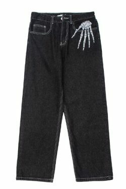 Margot Retro Skull Hand Jeans - Y2K Grunge, 90S Fashion, Gothic Y2K, Y2K Summer Outfits