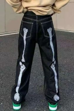 Margot Retro Skull Hand Jeans - Y2K Grunge, 90S Fashion, Gothic Y2K, Y2K Summer Outfits
