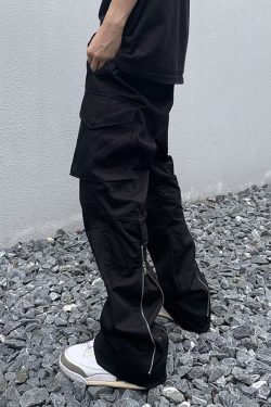 Men'S Black Cargo Pants - Y2K Grunge, 90S Hip Hop, Retro Style, Gothic Y2K, Summer Y2K