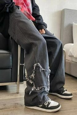 Molly Star Embroidered Jeans - Y2K Summer, 90S Grunge, Retro Hip Hop, Pastel Goth, Y2K