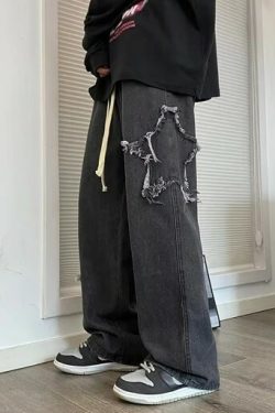 Molly Star Embroidered Jeans - Y2K Summer, 90S Grunge, Retro Hip Hop, Pastel Goth, Y2K