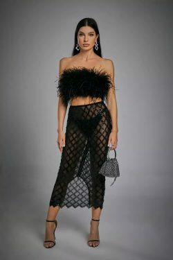 Monaco Feather Set Black - Y2K Summer Grunge Outfit, 90S Retro Fashion, Gothic Y2K Style