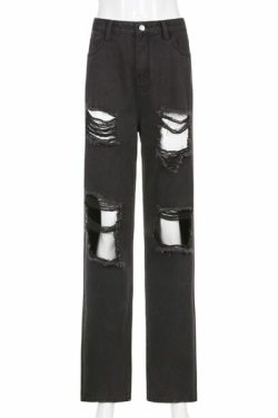 Natalie Distressed Jeans - Y2K Summer Grunge, 90S Retro, Gothic Y2K, Hip Hop Fashion, Y2K