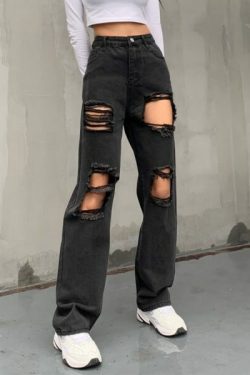 Natalie Distressed Jeans - Y2K Summer Grunge, 90S Retro, Gothic Y2K, Hip Hop Fashion, Y2K