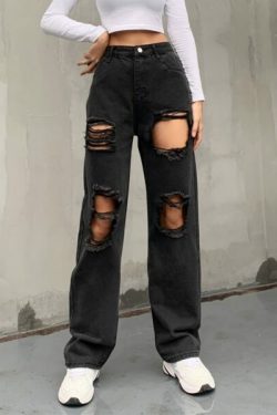 Natalie Distressed Jeans - Y2K Summer Grunge, 90S Retro, Gothic Y2K, Hip Hop Fashion, Y2K
