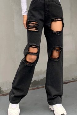 Natalie Distressed Jeans - Y2K Summer Grunge, 90S Retro, Gothic Y2K, Hip Hop Fashion, Y2K