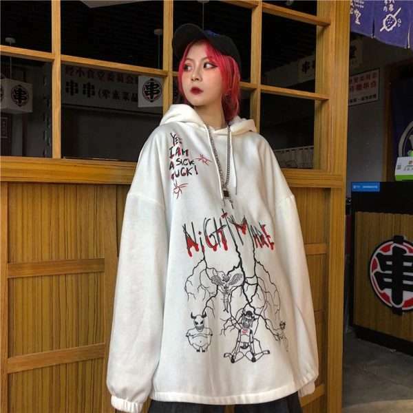 Nightmare Hoodie - Y2K Grunge & 90S Fashion, Retro Goth, Perfect For Y2K Summer & Party Outfits Nightmare Hoodie - Y2K Grunge & 90S Fashion, Retro Goth, Perfect For Y2K Summer & Party Outfits