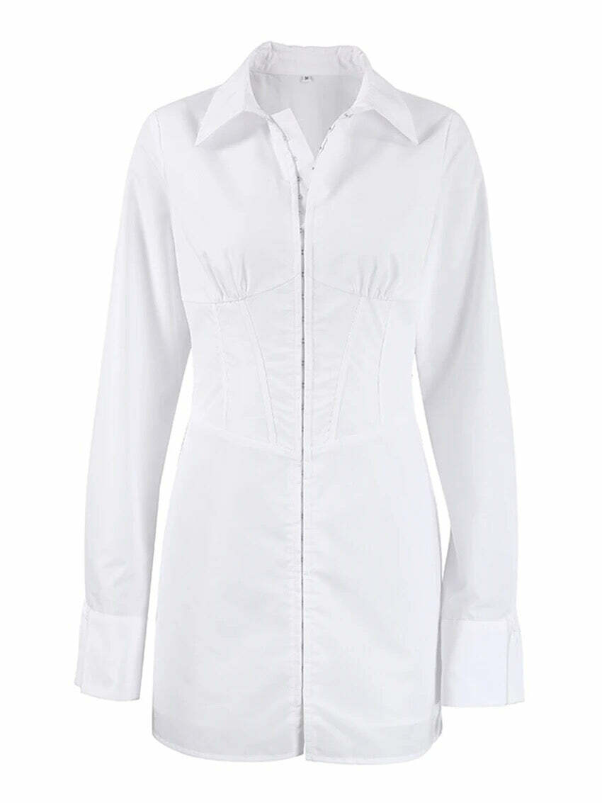 Nora Shirt Dress - Y2K Summer Grunge Outfit, 90S Fashion, Retro Style, Y2K Club & Party Look Nora Shirt Dress - Y2K Summer Grunge Outfit, 90S Fashion, Retro Style, Y2K Club & Party Look