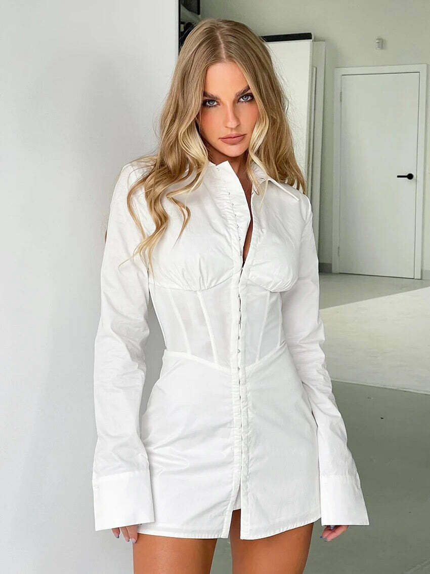 Nora Shirt Dress - Y2K Summer Grunge Outfit, 90S Fashion, Retro Style, Y2K Club & Party Look Nora Shirt Dress - Y2K Summer Grunge Outfit, 90S Fashion, Retro Style, Y2K Club & Party Look