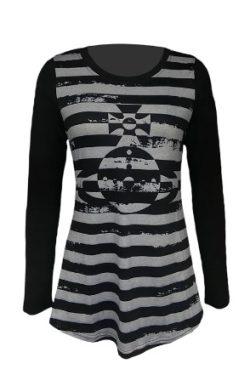 Olivia Black And Gray Striped Long Sleeve Top - Y2K Grunge, 90S Fashion, Retro Summer Outfit