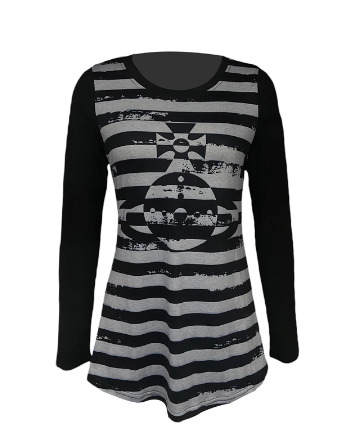 Olivia Black And Gray Striped Long Sleeve Top - Y2K Grunge, 90S Fashion, Retro Summer Outfit