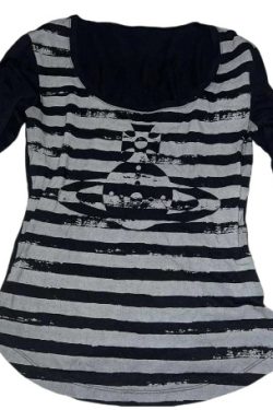 Olivia Black And Gray Striped Long Sleeve Top - Y2K Grunge, 90S Fashion, Retro Summer Outfit