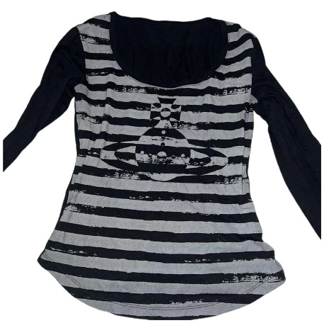 Olivia Black And Gray Striped Long Sleeve Top - Y2K Grunge, 90S Fashion, Retro Summer Outfit