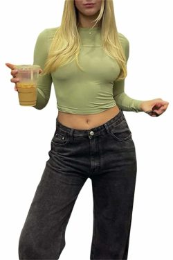 Pink Long Sleeve Crop Top - Sexy Y2K Grunge, 90S Retro, Pastel Goth, Summer & Party Outfits