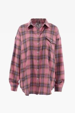 Pink Plaid Shirt - Y2K Summer Grunge Outfit, 90S Fashion, Retro Style, Y2K Club & Party Look