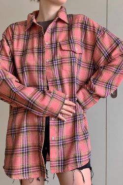 Pink Plaid Shirt - Y2K Summer Grunge Outfit, 90S Fashion, Retro Style, Y2K Club & Party Look
