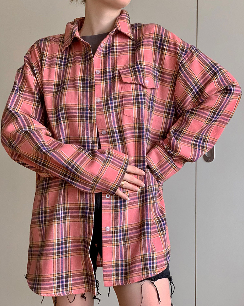 Pink Plaid Shirt - Y2K Summer Grunge Outfit, 90S Fashion, Retro Style, Y2K Club & Party Look Pink Plaid Shirt - Y2K Summer Grunge Outfit, 90S Fashion, Retro Style, Y2K Club & Party Look