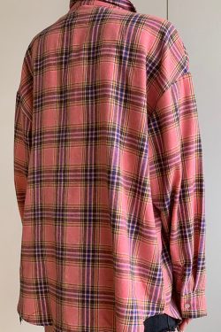 Pink Plaid Shirt - Y2K Summer Grunge Outfit, 90S Fashion, Retro Style, Y2K Club & Party Look