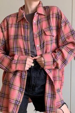 Pink Plaid Shirt - Y2K Summer Grunge Outfit, 90S Fashion, Retro Style, Y2K Club & Party Look