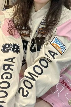 Pink Racing Jacket - Y2K Summer Grunge, 90S Retro, Y2K Club & Party Outfits, Y2K Fashion