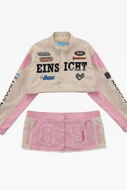 Pink Racing Jacket - Y2K Summer Grunge, 90S Retro, Y2K Club & Party Outfits, Y2K Fashion