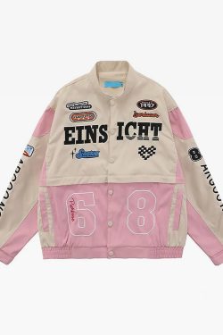 Pink Racing Jacket - Y2K Summer Grunge, 90S Retro, Y2K Club & Party Outfits, Y2K Fashion