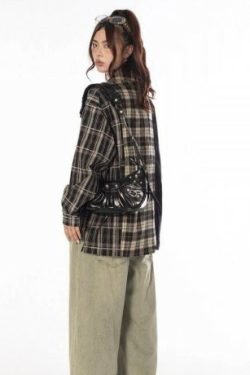 Piper Patchwork Long-Sleeve Shirt - Y2K Grunge, 90S Fashion, Retro Style, Summer Y2K Outfits