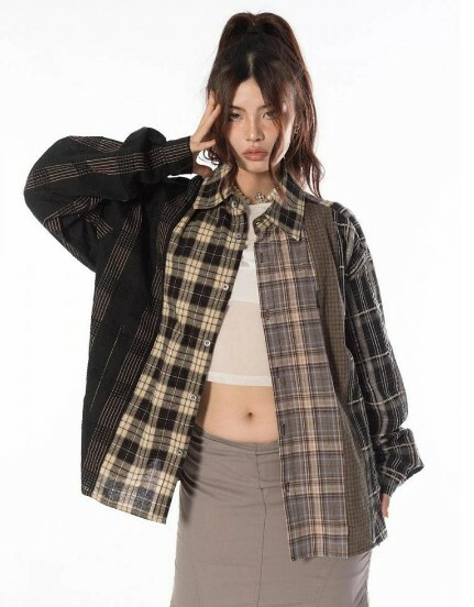 Piper Patchwork Long-Sleeve Shirt - Y2K Grunge, 90S Fashion, Retro Style, Summer Y2K Outfits Piper Patchwork Long-Sleeve Shirt - Y2K Grunge, 90S Fashion, Retro Style, Summer Y2K Outfits