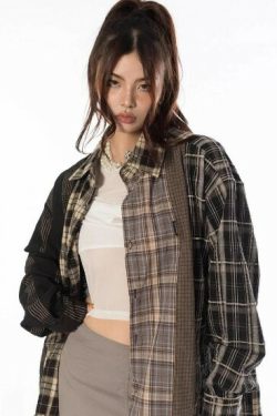 Piper Patchwork Long-Sleeve Shirt - Y2K Grunge, 90S Fashion, Retro Style, Summer Y2K Outfits