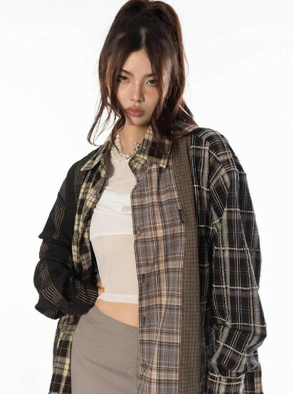Piper Patchwork Long-Sleeve Shirt - Y2K Grunge, 90S Fashion, Retro Style, Summer Y2K Outfits Piper Patchwork Long-Sleeve Shirt - Y2K Grunge, 90S Fashion, Retro Style, Summer Y2K Outfits