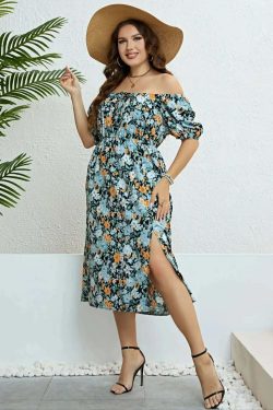 Plus Size Floral Print Puff Sleeve Midi Dress - Y2K Summer Boho Holiday Grunge Outfit