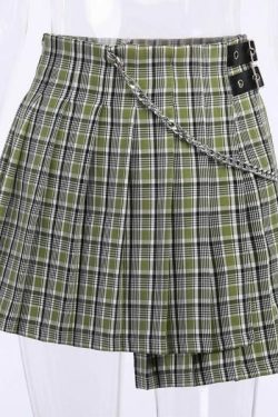 Preppy High Waist Green Skirt - Y2K Summer, 90S Fashion, Grunge, Retro, Pastel Goth Outfit