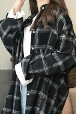 Raelynn Women Plaid Long Sleeve - Y2K Grunge 90S Fashion, Retro Summer Outfits, Y2K Club Style
