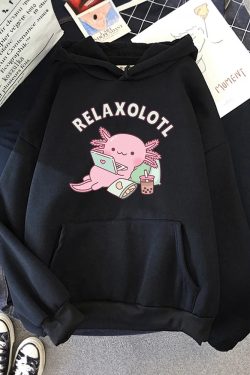 Relaxolotl Hoodie - Y2K Summer Grunge, 90S Retro, Pastel Goth, And Popstar Fashion For Women