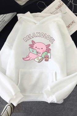 Relaxolotl Hoodie - Y2K Summer Grunge, 90S Retro, Pastel Goth, And Popstar Fashion For Women