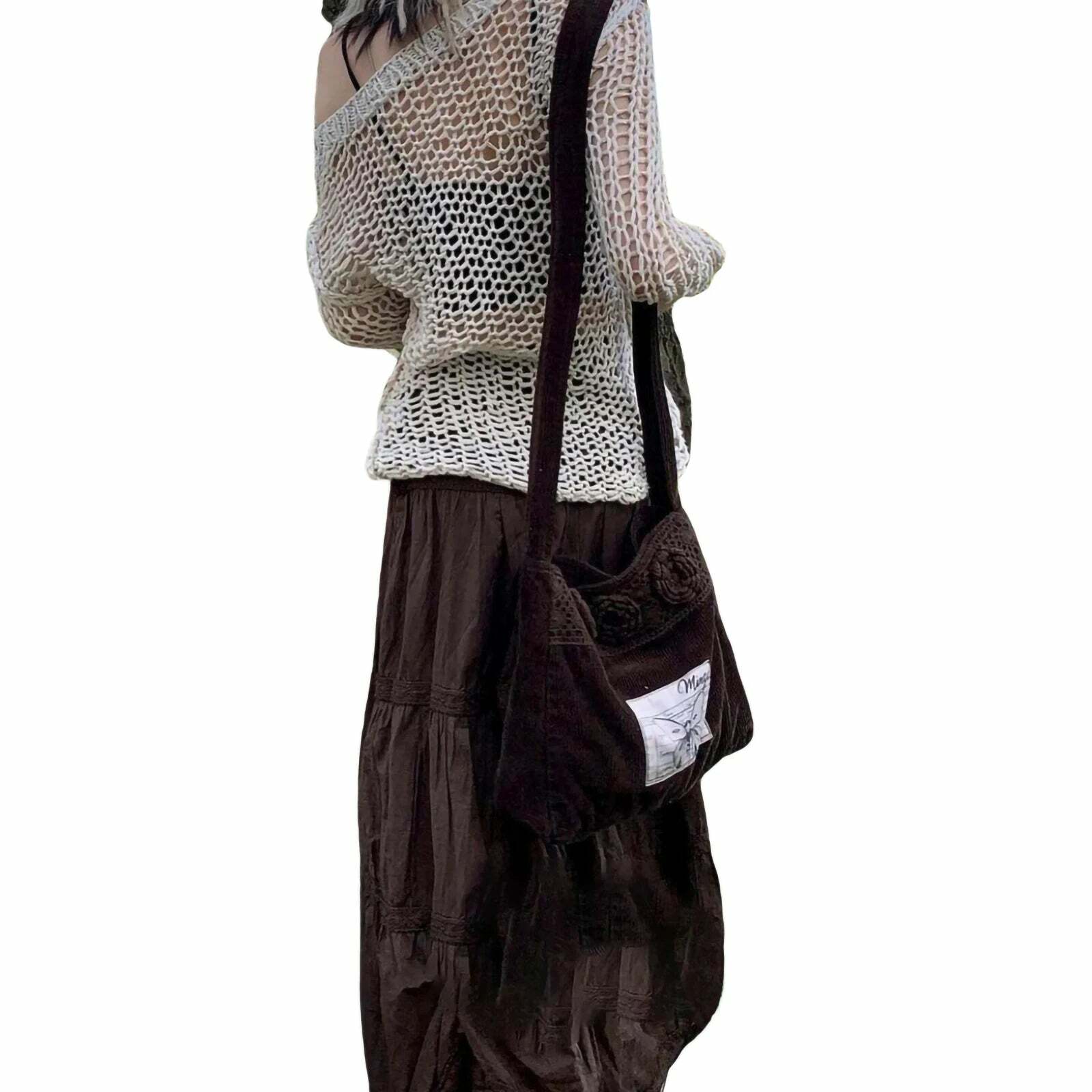 Retro Brown A-Line Long Skirt - Y2K Summer, 90S Grunge, Casual Elastic Waist, Pleated S-L Retro Brown A-Line Long Skirt - Y2K Summer, 90S Grunge, Casual Elastic Waist, Pleated S-L