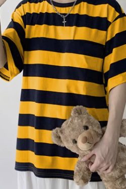 Riley Striped Short Sleeve Loose Shirt - Y2K Summer Grunge, 90S Retro, Pastel Goth, Y2K Club Outfit