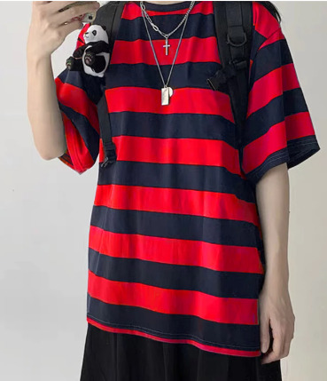 Riley Striped Short Sleeve Loose Shirt - Y2K Summer Grunge, 90S Retro, Pastel Goth, Y2K Club Outfit