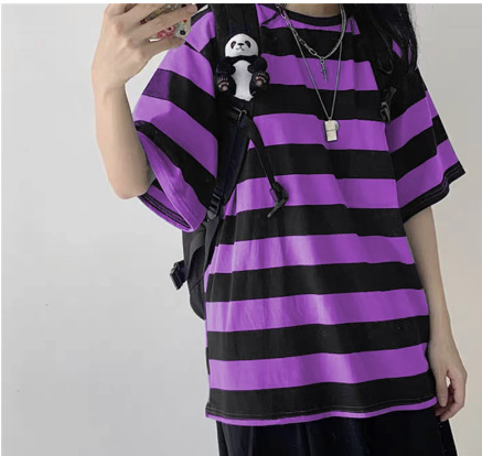 Riley Striped Short Sleeve Loose Shirt - Y2K Summer Grunge, 90S Retro, Pastel Goth, Y2K Club Outfit