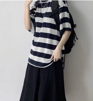 Riley Striped Short Sleeve Loose Shirt - Y2K Summer Grunge, 90S Retro, Pastel Goth, Y2K Club Outfit