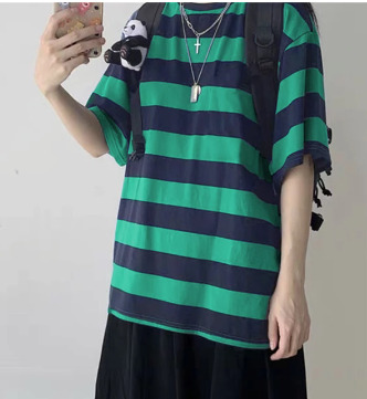 Riley Striped Short Sleeve Loose Shirt - Y2K Summer Grunge, 90S Retro, Pastel Goth, Y2K Club Outfit