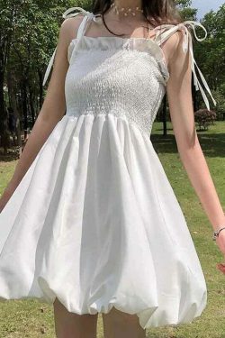 Rimocy Sweet Spaghetti Strap Y2K White Mini Dress - 90S Grunge Summer Party Outfit For Women