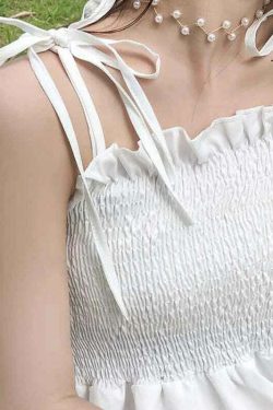 Rimocy Sweet Spaghetti Strap Y2K White Mini Dress - 90S Grunge Summer Party Outfit For Women