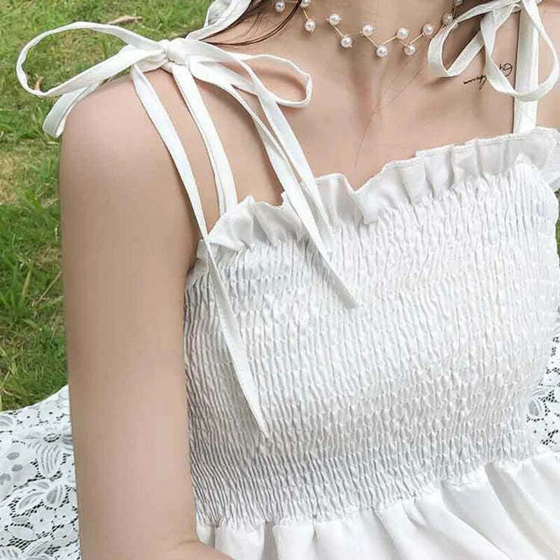 Rimocy Sweet Spaghetti Strap Y2K White Mini Dress - 90S Grunge Summer Party Outfit For Women